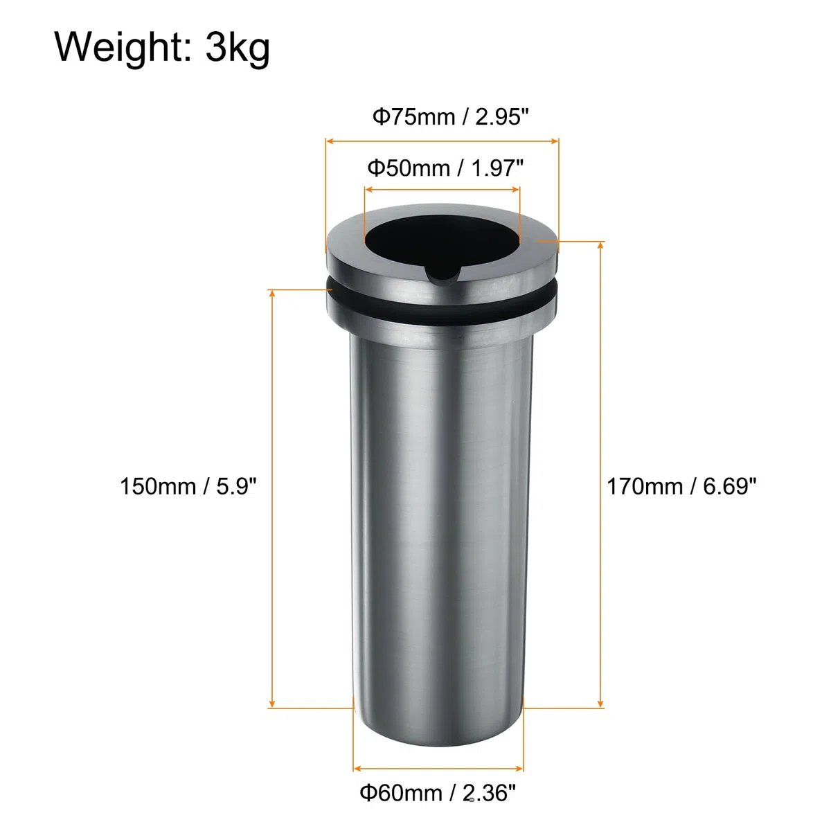 QUARKZMAN Graphit-Schmelztiegel, 3 kg Hochreiner Graphit-Schmelztiegel Metallschmelzbarren zum Schmelzen von Gold, Silber, Kupfer,1,97 Zoll IDx6,69 Zoll H