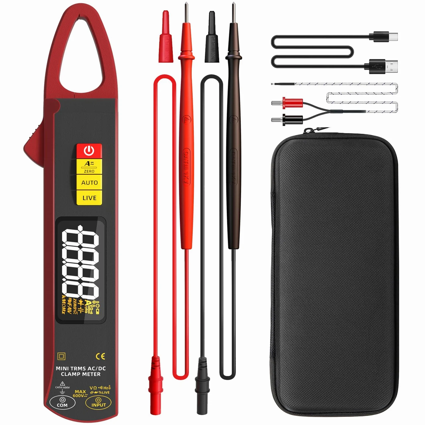 BSIDE UX2 Digital Stromzange DC AC TRMS 200A Klein Mini, Smart Multimeter Wiederaufladbar für Spannung Strom Kapazität Widerstand Dioden Frequenz Temperatur und Stromleitungen Messen
