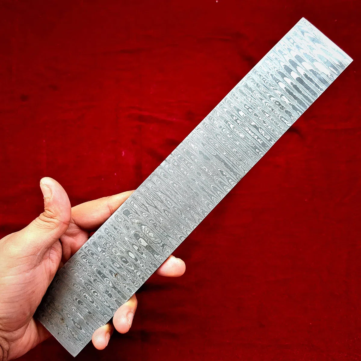 Damastplatte Edelstahl | Rohstahl Damaszener Platte | 1095 + 15N20 Damast Stahl | 30 cm - 12" | LADDER Muster - DB05