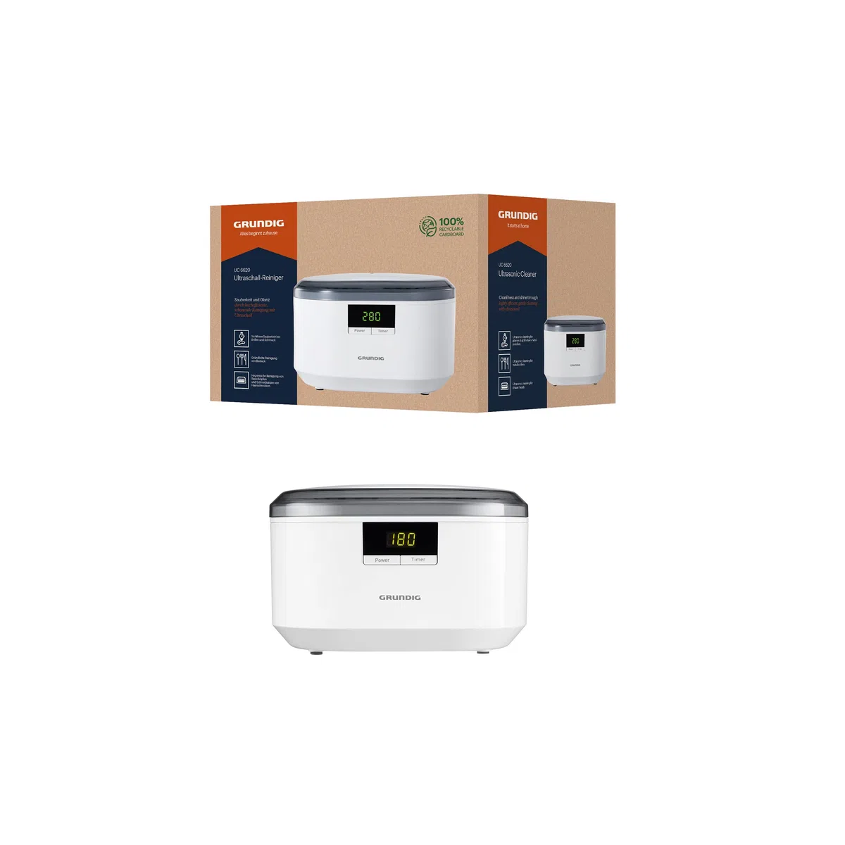 Grundig UC 6620 Ultraschallreiniger 500 ml 50 W Timerfunktion Weiß