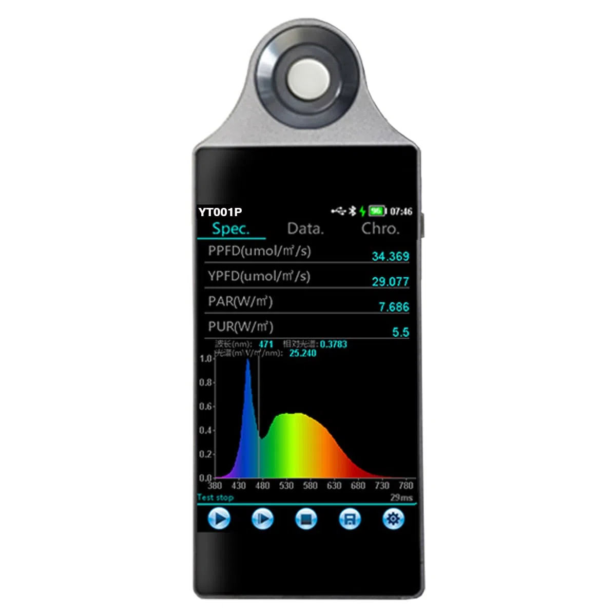 Licht Spektrometer PPFD PAR CCT CRI Messgerät 380-780 nm Analysator mit PC Software & Android APP