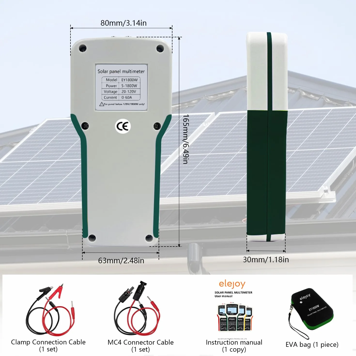 Solarpanel MPPT Tester, 1800W Photovoltaik Panel Multimeter mit LCD Display, Intelligente Leerlaufspannung Fehlersuche und Datenprüfung für Solar PV Testing, Nicht Höher als DC 20-120V 60A