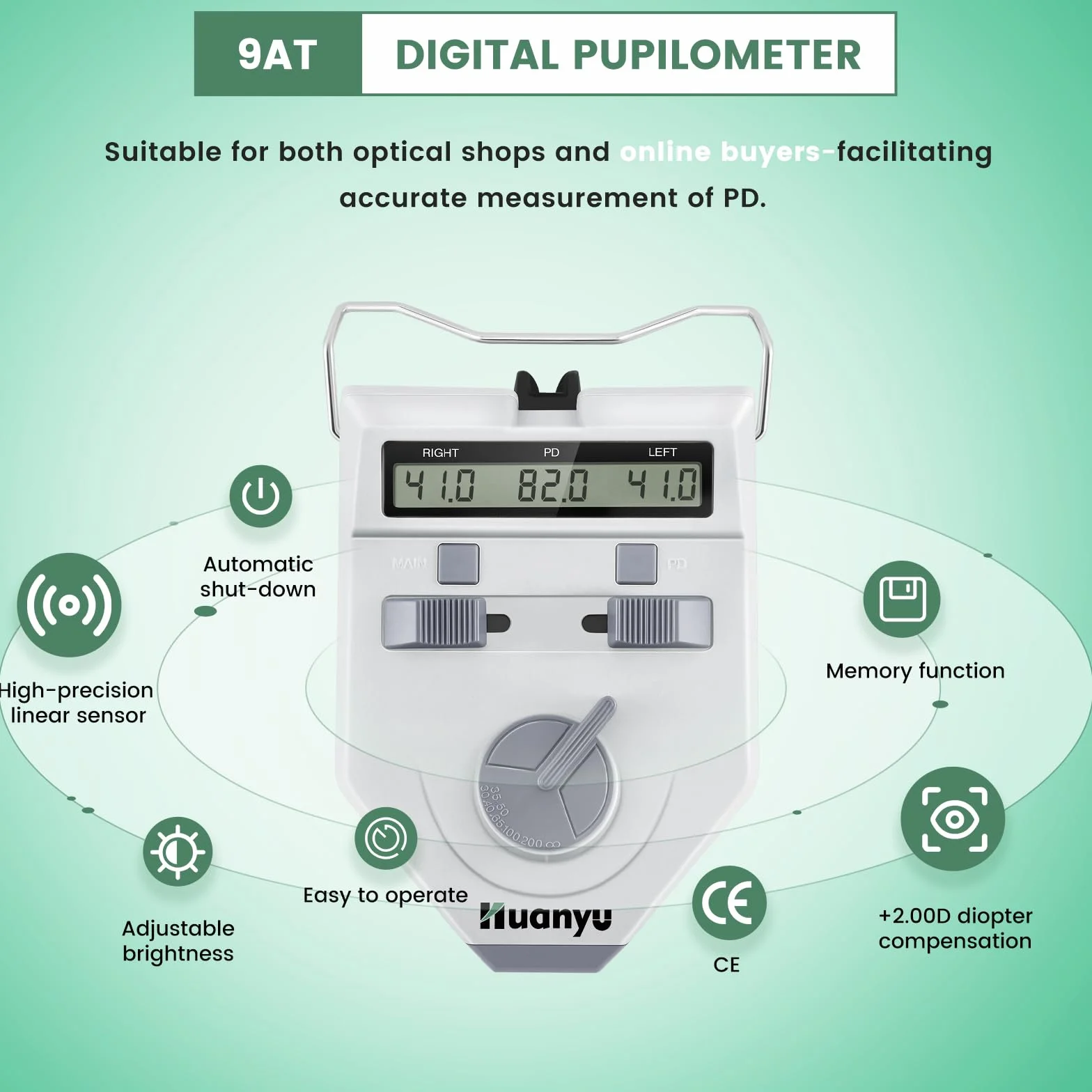 Huanyu Optische Digital PD-Messgerät Pupillenmessgerät 45-82mm LCD Display Genauigkeit 0.1-0.5mm Optometrie LY-9AT