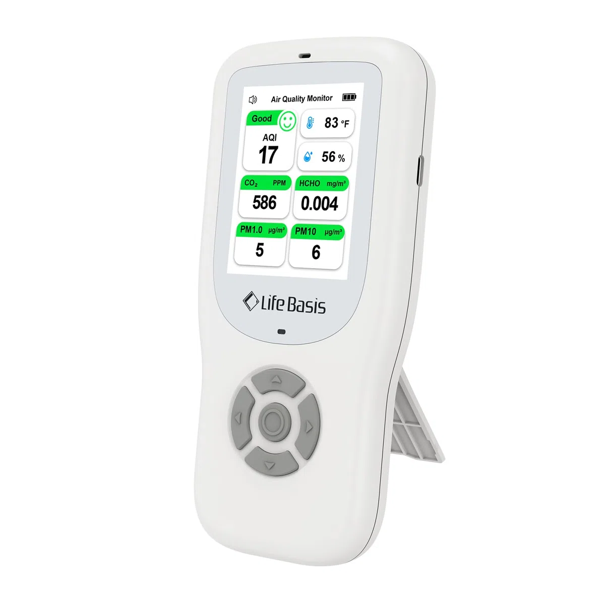 LifeBasis 10 in 1 Raumluftqualitätsdetektor Formaldehyd-Detektor AQI-Verschmutzungsmonitor PM2.5/PM10/HCHO/TVOC/CO2 Temperatur Luftfeuchtigkeit USB Aufladbar