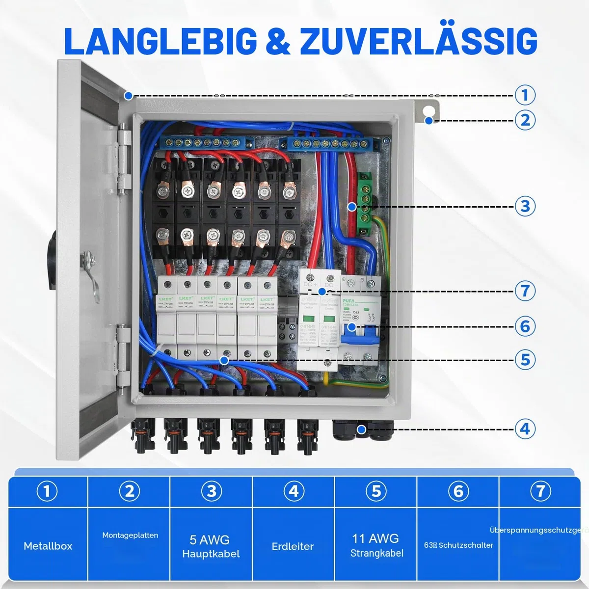 ECO-WORTHY 6-Saitige PV-Kombinationsbox & 63 A Leitungsschutzschalter für Solarpanel-Gitter und Netzunabhängiges Solarstromsystem