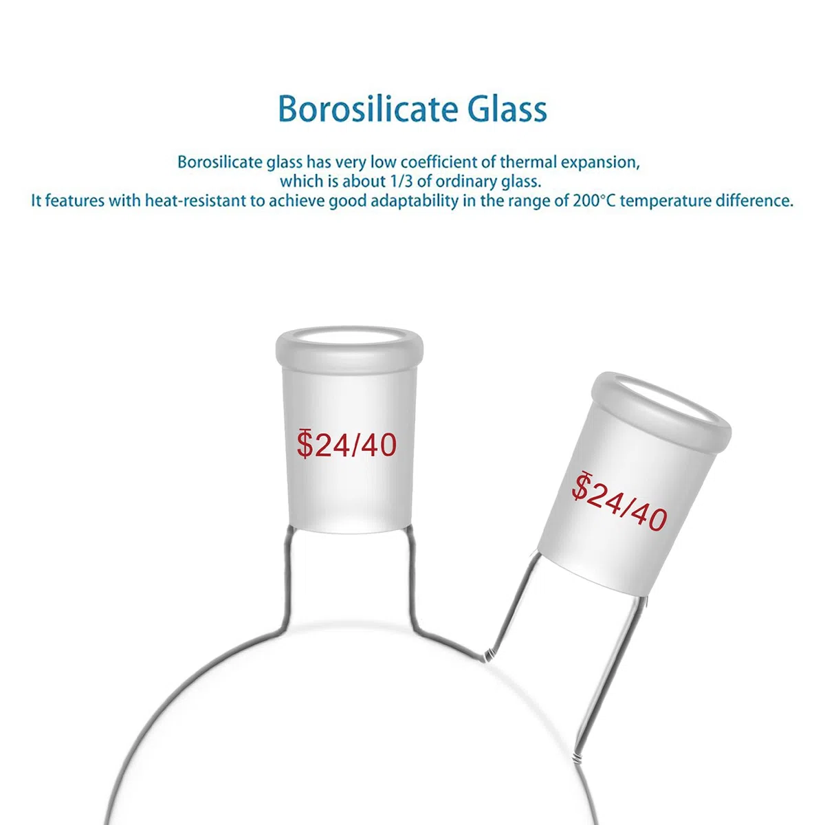 stonylab 500ml 2 Neck Flask Rundkolben, Borosilikat Glas Dreihalskolben Rundkolben RBF mit 24/40 Standard Taper Outer Joint, 2 Neck Round Bottom Flask - 500ml
