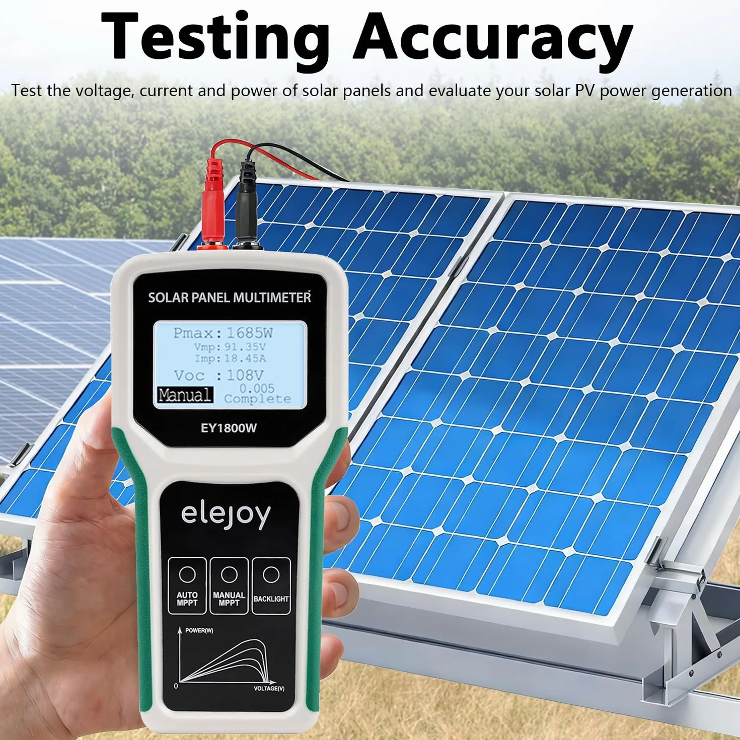 Solarpanel MPPT Tester, 1800W Photovoltaik Panel Multimeter mit LCD Display, Intelligente Leerlaufspannung Fehlersuche und Datenprüfung für Solar PV Testing, Nicht Höher als DC 20-120V 60A