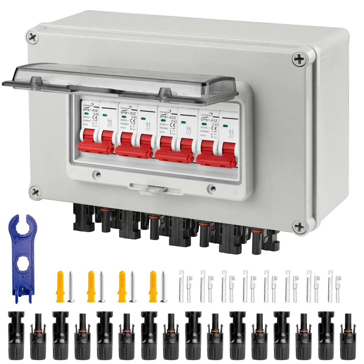 Überspannungsschutz PV, DC Trennschalter Pv Anlage DC12v-DC400v 4-String, 2P 30A Wasserdichte Solar-Combiner-Box Zur Wandmontage, Ip67 Wasserdichter Lasttrennschalter FüR Solar-PV-System