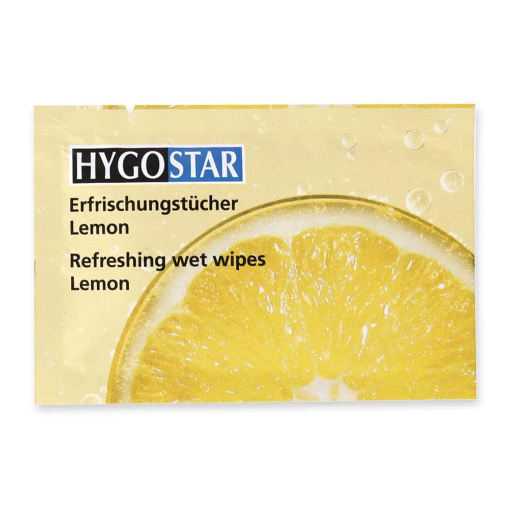 400 Stück Hygostar Erfrischungstücher Lemon | Viskose/PES, weiß, L: 25cm, B: 11cm, Erfrischungstücher, Reinigungstüchern, Feuchttücher
