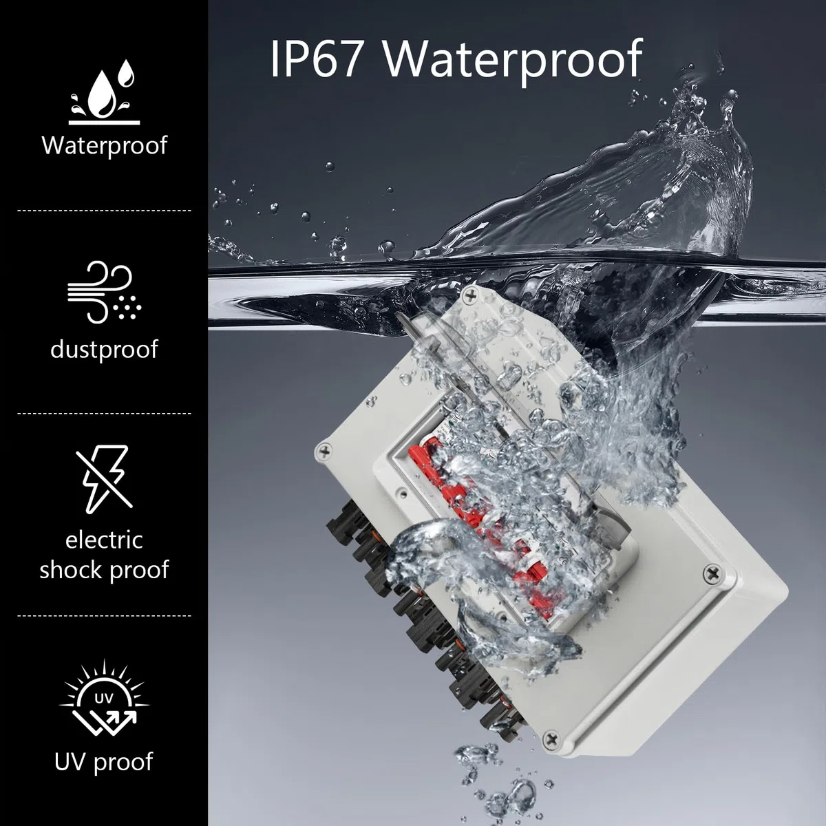 Überspannungsschutz PV, DC Trennschalter Pv Anlage DC12v-DC400v 4-String, 2P 30A Wasserdichte Solar-Combiner-Box Zur Wandmontage, Ip67 Wasserdichter Lasttrennschalter FüR Solar-PV-System