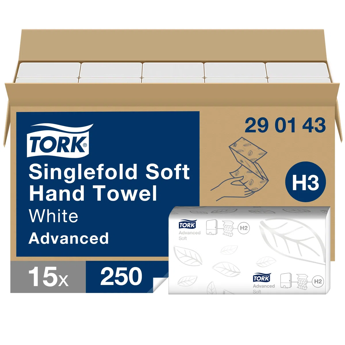 Tork Advanced H3 Falthandtücher 290143 - 2-lagig, saugfähig, reißfest, weiß - 15 x 250 Tücher