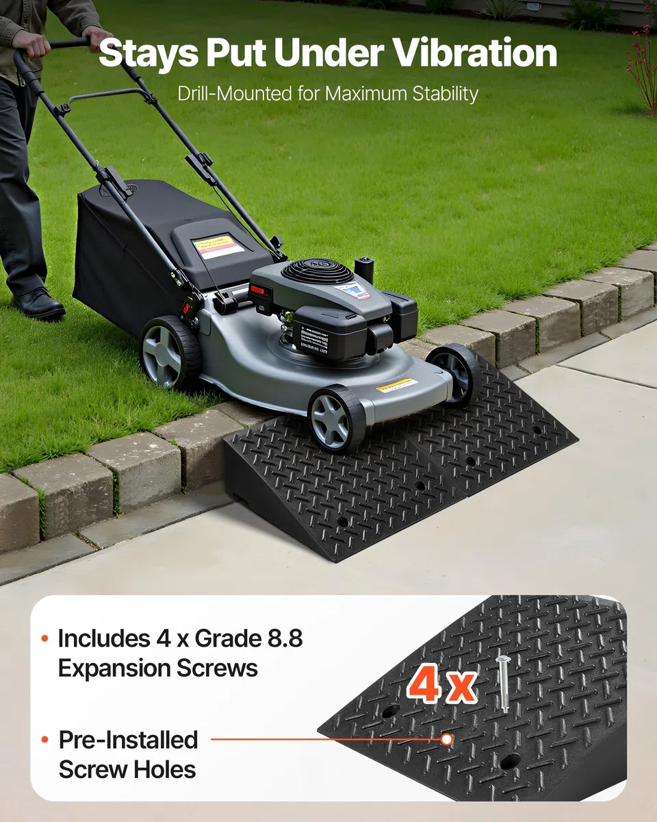 VEVOR Bordsteinrampe für Einfahrten, Schwellenrampe 3175 kg Tragkraft, 18 cm Höhe, Übergangsrampe mit Ablauftank für Rollstühle, Kinderwagen, Motorräder, Autos, Rasenmäher & Anhänger, 2er-Pack