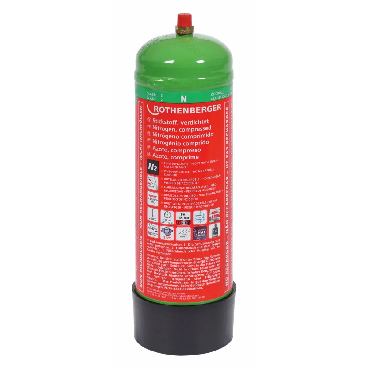 ROTHENBERGER Stickstoff-Flasche 1kg, 950cm3, 110bar | 259008 | Stickstoff, Stickstoff-Set, Flasche Stickstoff