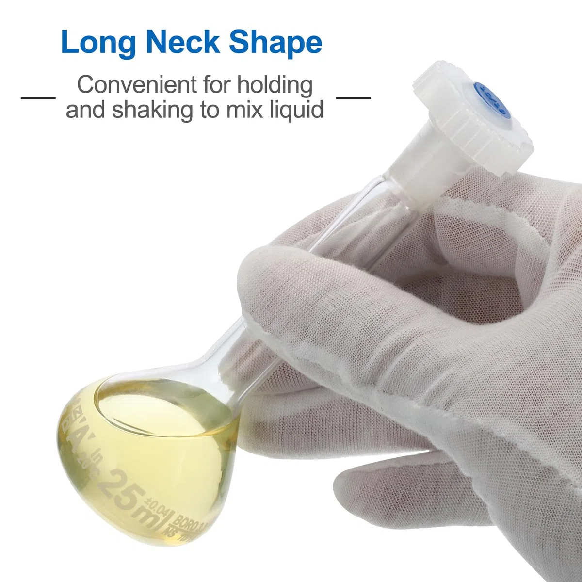 PATIKIL 25ml Messflasche 6Stk 3.3 Borosilikat Glas Volumetrischer Messkolben mit Verschlusskappe Toleranz 0.04ml für Laborversuch Klar
