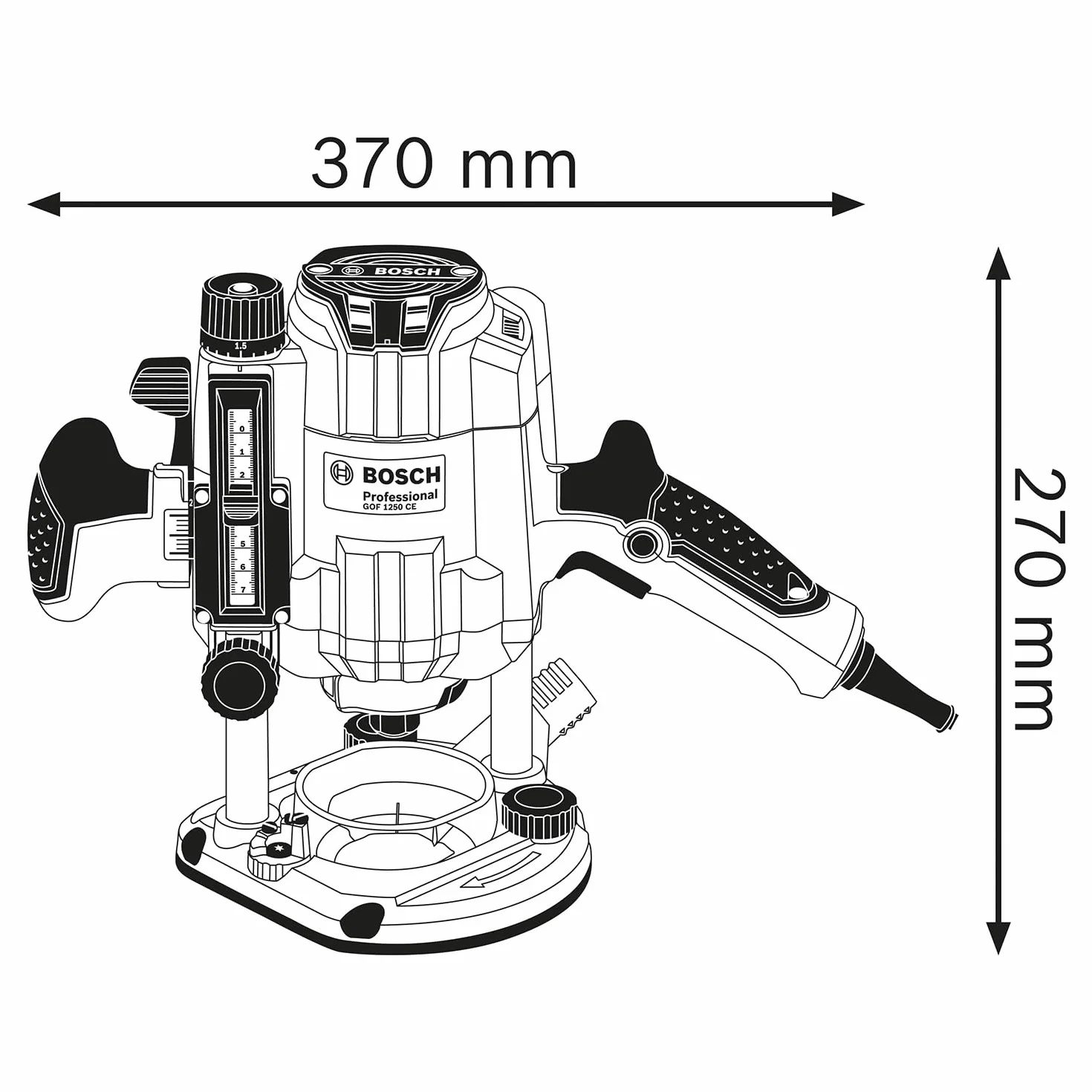 Bosch Professional Oberfräse GOF 1250 CE (inkl. Maulschlüssel 19 mm, Parallelanschlag mit Feineinstellung, Kopierhülsenadapter, Spannzange, L-BOXX)