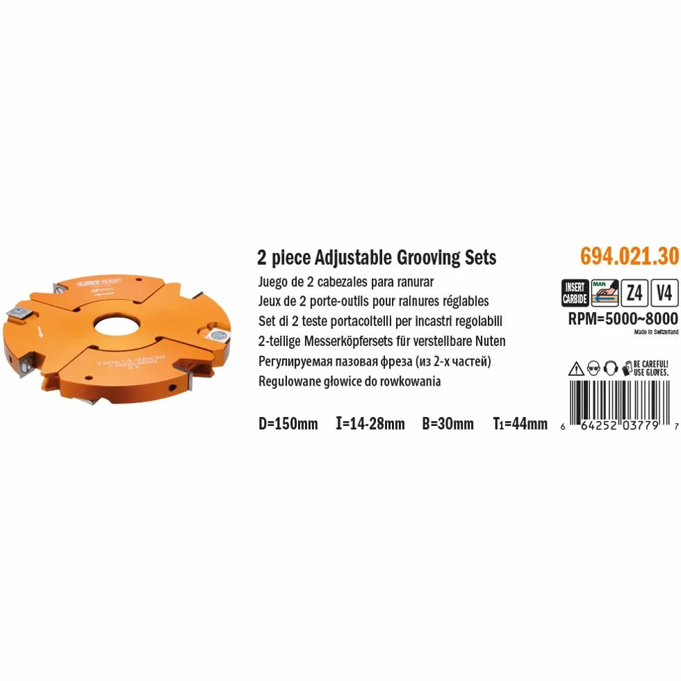 CMT ORANGE TOOLS 694.021.30-2-TEILIGES MESSERKOPFSET FÜR VERSTELLBARE NUTEN HM D=150-