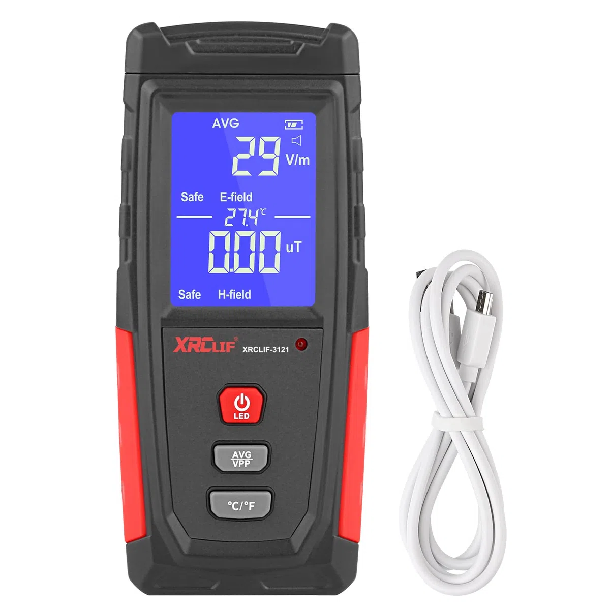 EMF Messgerät, XRCLIF Digitaler Elektromagnetischer Strahlungsdetektor, Handheld EMF Tester, Elektrischer Feld-/Magnetfeldmonitor - Schwarz