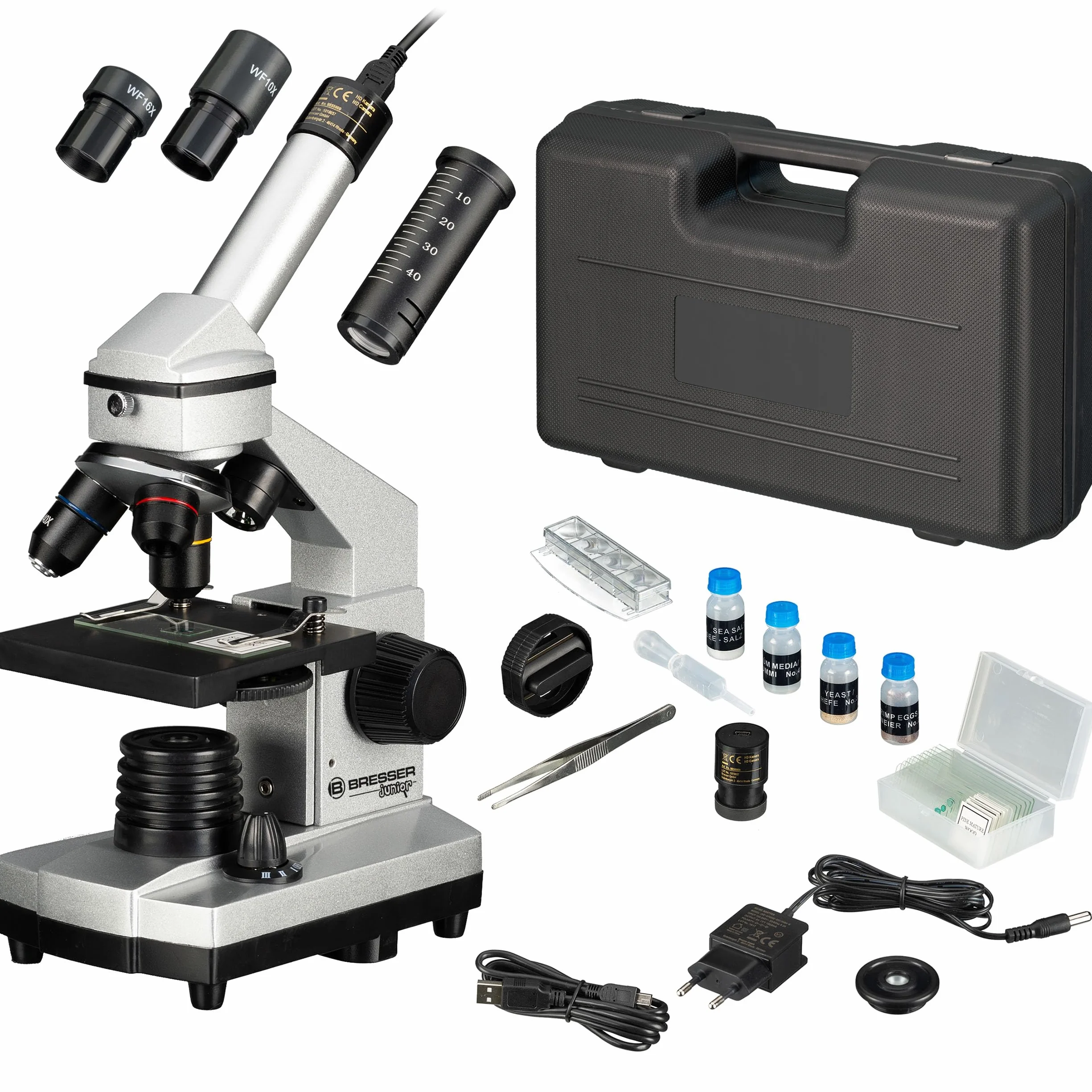 Bresser Junior Mikroskop Set 40x-1024x mit USB Kamera LED-Beleuchtung Hartschalenkoffer