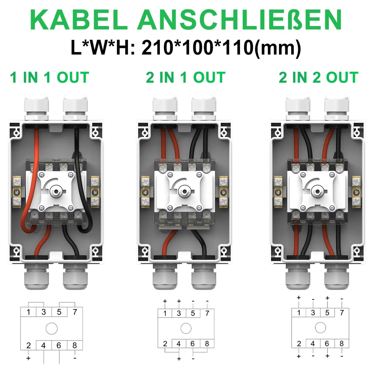 DC Trennschalter PV Anlage 32A 1200V DIY 2 String oder 1 String Leitungsschutzschalter Mit IP66 Wasserdicht Anschlusskasten M20 Anschluss Für Solar