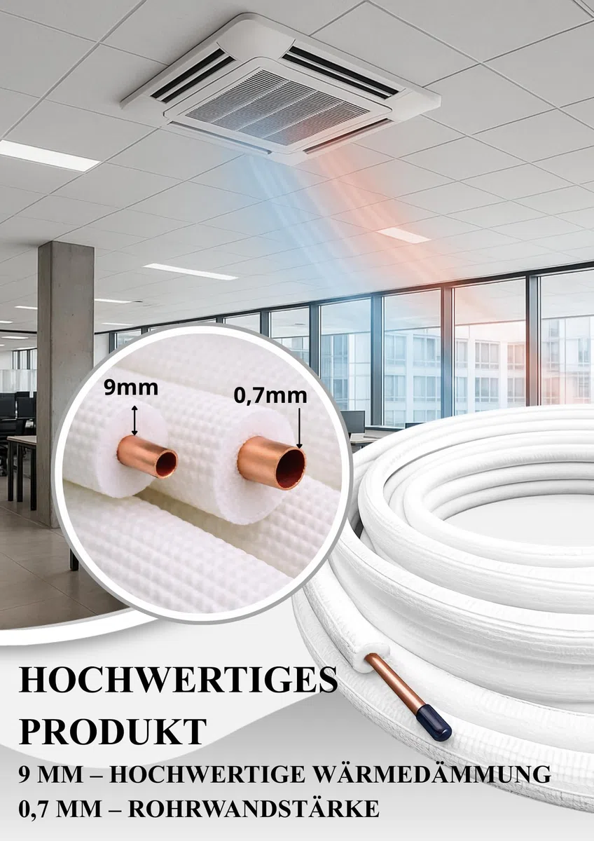 Black panda Kupferrohr-Set 1/4" & 3/8" – 2x24 m mit 9 mm Isolierung - Klimaanlagen Rohre aus hochwertigem Kupfer für Split-Klimageräte - Energieeffizient & korrosionsbeständig