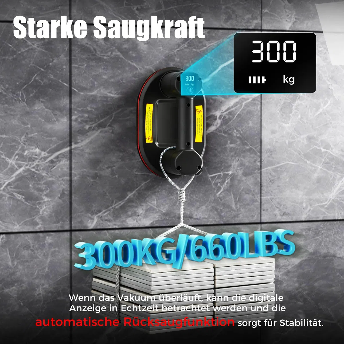 2er-Set 26cm Akku Saugheber für Fliesen,Elektrischer Saugheber Fliesensauger,Plattenheber Vakuumheber mit Auto-Nachsauge & LCD-Anzeige für Saugkraft & Akkulaufzeit,4500 mAh Akku,Max.300KG