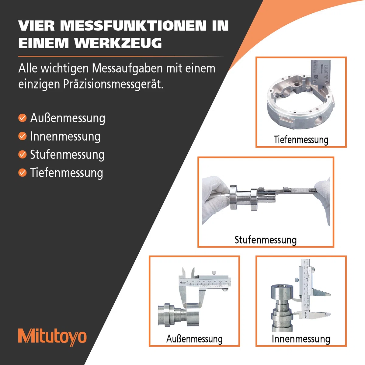 MITUTOYO Digital Messschieber ohne Datenausgang DIN 862, Tiefenmaß rund 0-150 mm, 1 Stück,500-184-30