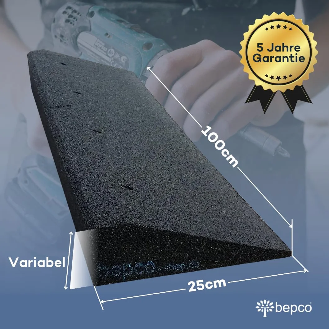 bepco Bordsteinkanten-Rampe 2er Set (2 Stück) LxBxH: 100 x 25 x 8 cm aus Gummi (schwarz) Auffahrrampe,Türschwellenrampe, mit eingelagerten Unterlegscheiben zur Befestigung