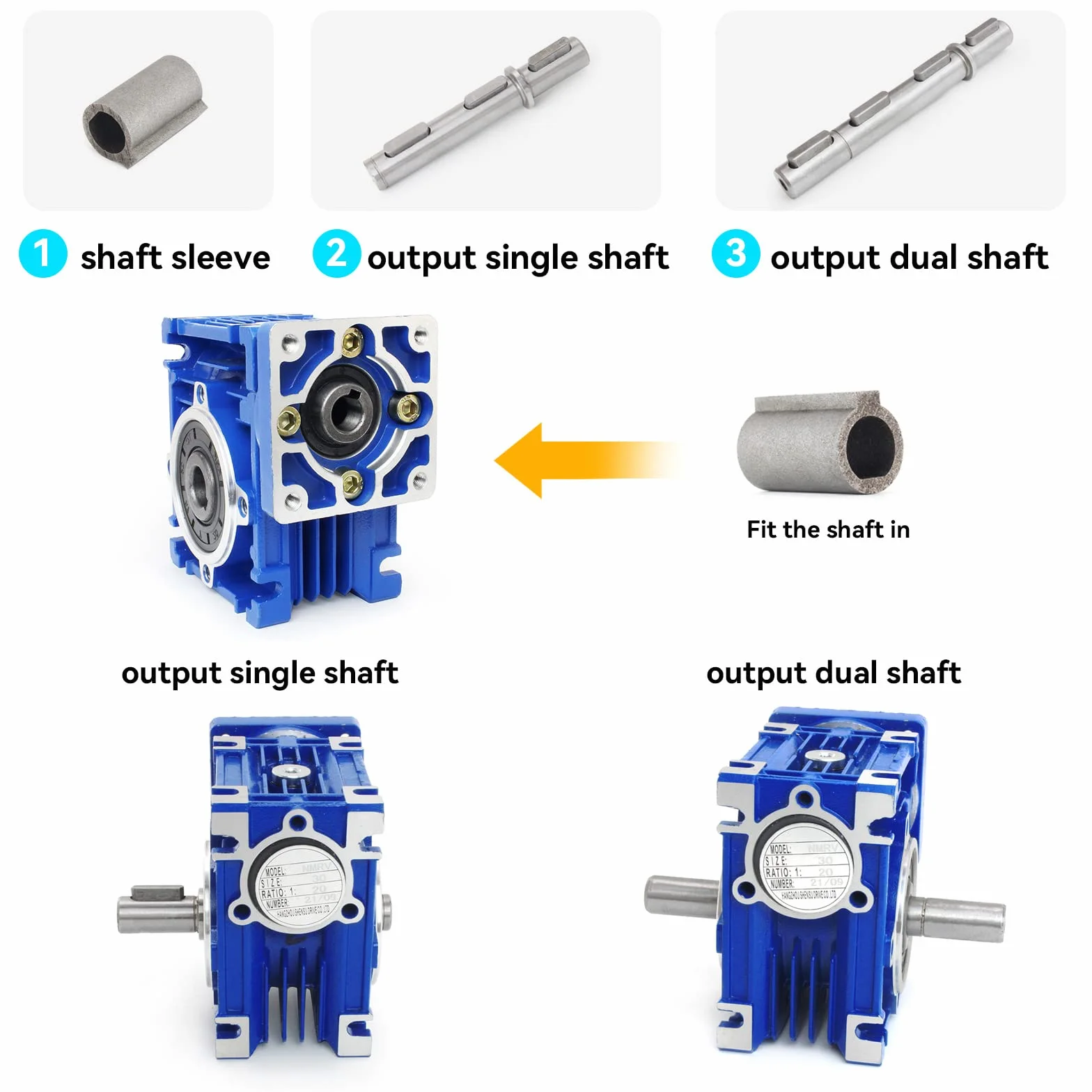 RATTMMOTOR NMRV030 Schneckengetriebe Hohes Drehmoment Eingang 11mm Ausgang 14mm Untersetzungsverhältnis 5:1 für Nema23 Schrittmotor