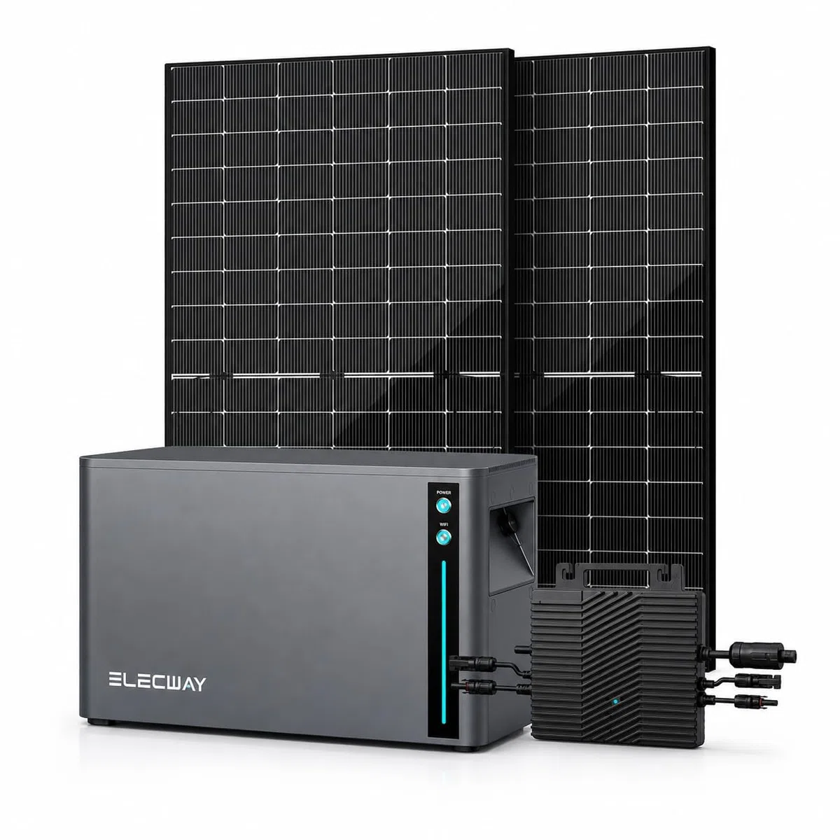 SAKETE Balkonkraftwerk 1000W mit Speicher, Solaranlage Komplettset mit 2 x 500W Full Black Solarmodulen, Elecway 800W Wechselrichter und 2,01kWh Akku