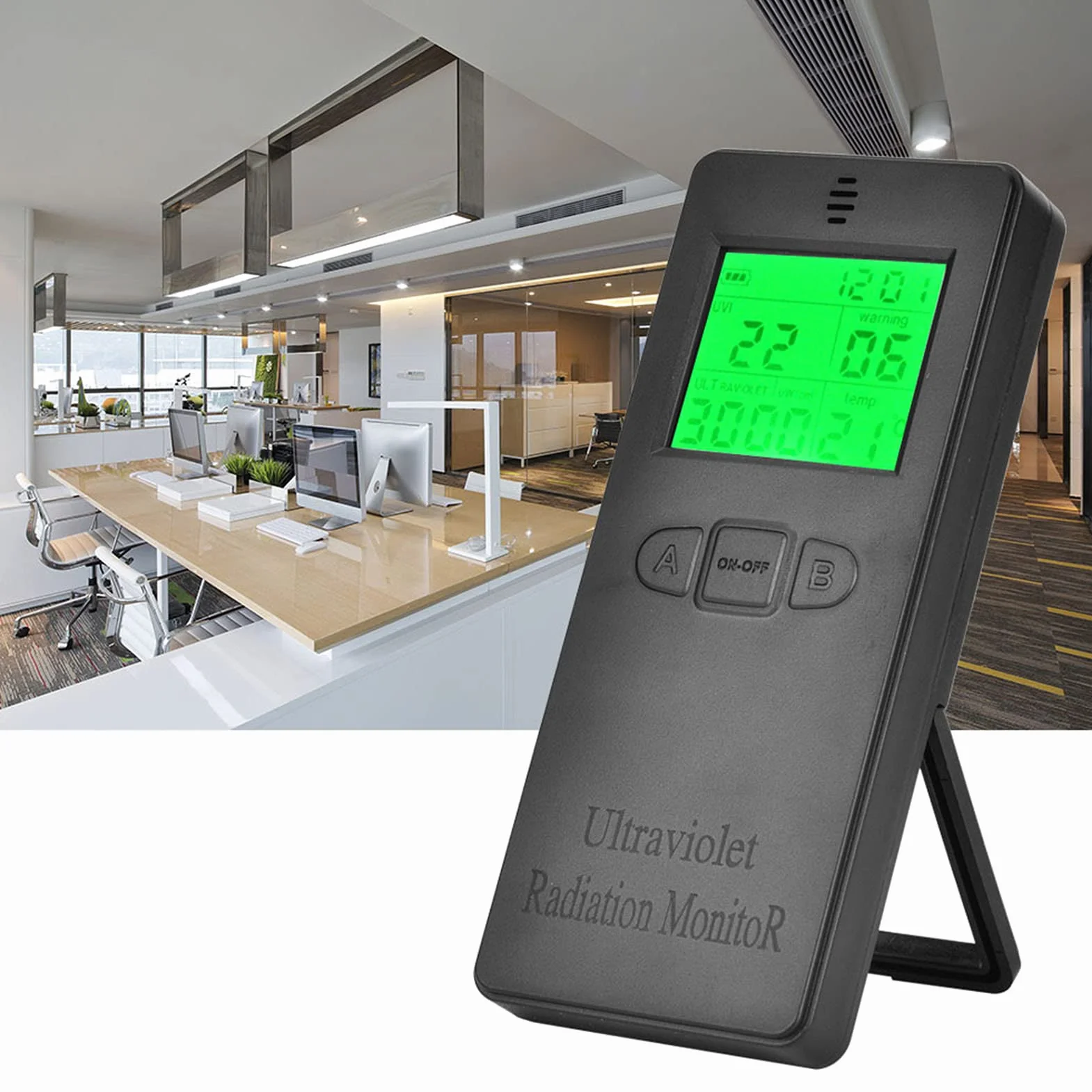 UV-Tester, LCD Tragbarer Digitaler UV-Strahlungsdetektor UV-UVI-Messgerät Tester mit Temperaturanzeige