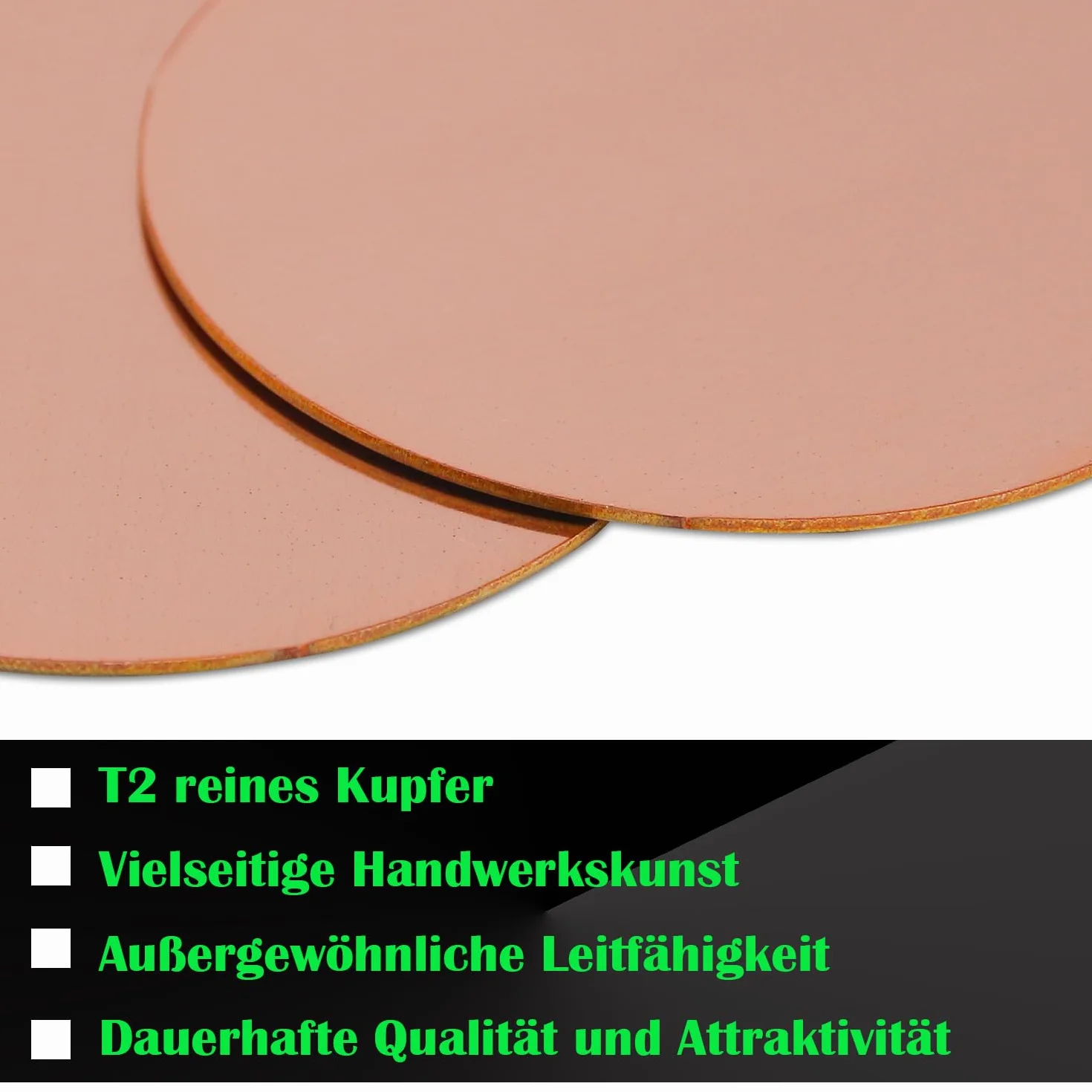 Runde Kupferplatte, 200mm Durchmesser 0,8 mm Dicke Kupfermetallblech für Handwerk, DIY, Schmuck, Elektrik, Reparatur, Industrie (2 Pcs)
