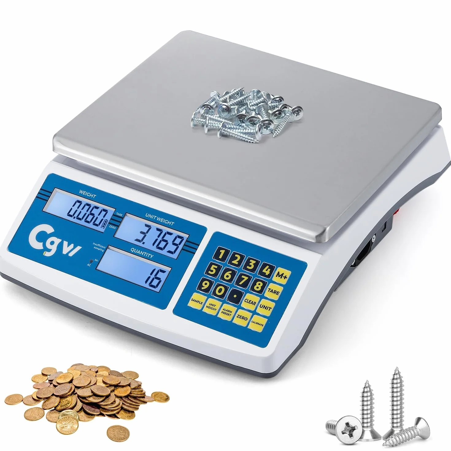 CGOLDENWALL Industrielle Zählwaage 30kg, 0.1g / 66lb, 0.00022lb, g/kg/lb Einheitenschalter Edelstahlplatte Bestandsmanagement für Kleinteile & Münzen (30kg, 0.1g EU)