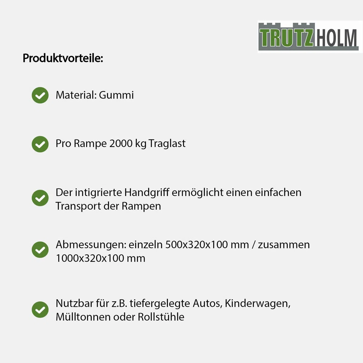 Bordsteinrampe für 10 cm Ausgleich aus Robustem Gummi - Rampe für Rollstuhl, Türschwelle, Auto, Motorrad und Bordsteinkanten - 2 Stück