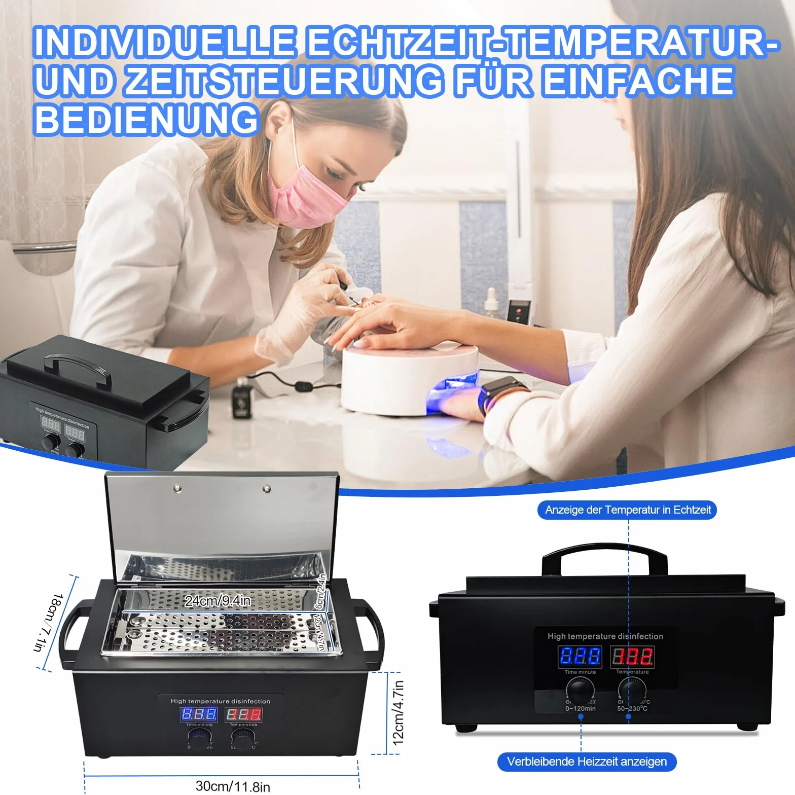 Hochtemperatur-Sterilisiergerät mit Timer – Trockene Hitzesterilisierung für Metallwerkzeuge & SPA-Tücher, Disinfektor für Zahnarztpraxen, Labore & Kosmetiksalons
