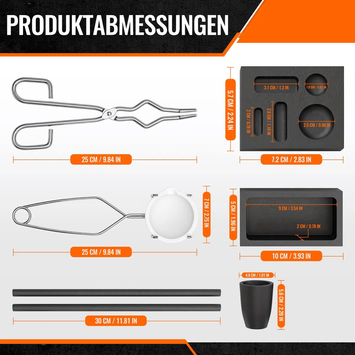 8 Stück Gold Schmelzen Set, Graphittiegel & Quarztiegel Schmelzkit mit Gussformen und Zangen, Hoch Hitzebeständig für Gold, Silber, Platin, Messing und Legierungen