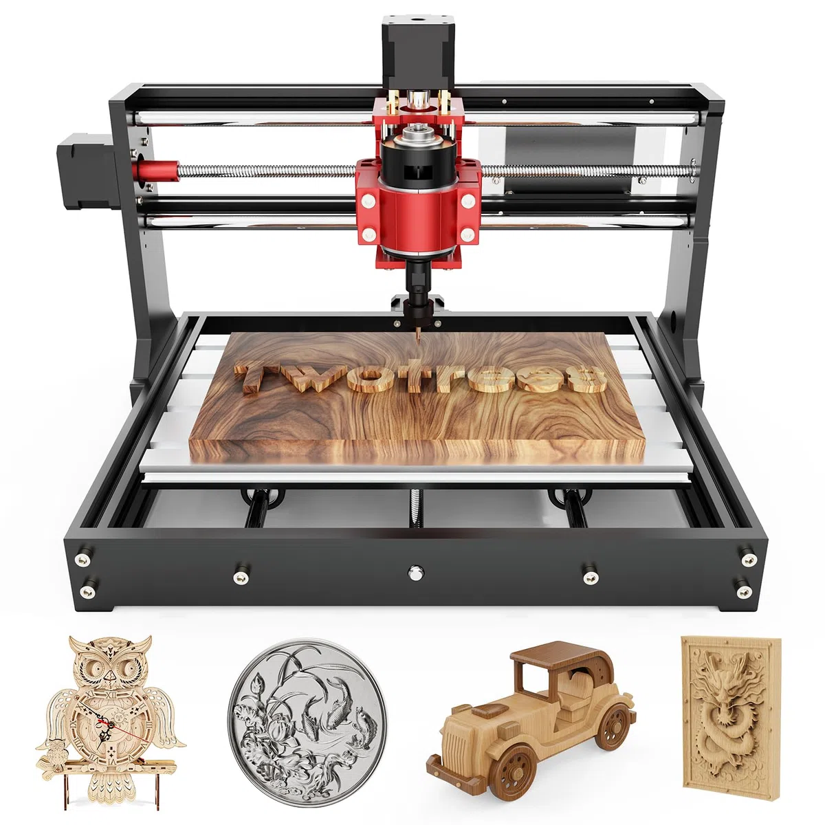 Twotrees TTC 3018 Pro CNC Fräsmaschine, Upgraded 3-Achsen Desktop Graviermaschine Ganzmetall für Holz/Acryl/MDF/Nylon/PCB, GRBL-Gesteuert, Holzschnitzen, Fräsen Gravieren, 300x180x40mm Arbeitsbereich
