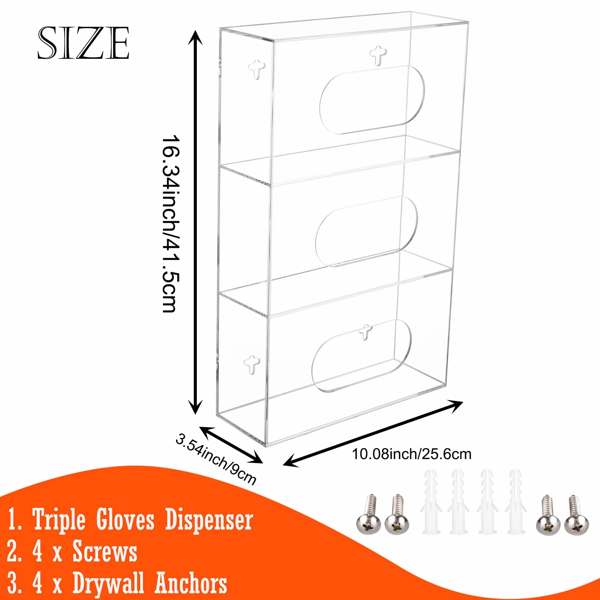 Wandhalter für Einmalhandschuhe (für 3 Boxen), 3-Fach Acryl Handschuhhalter Handschuhspender - Handschuhbox Halterung für Vinyl, Latex, Nitril Einweghandschuhe, Transparent
