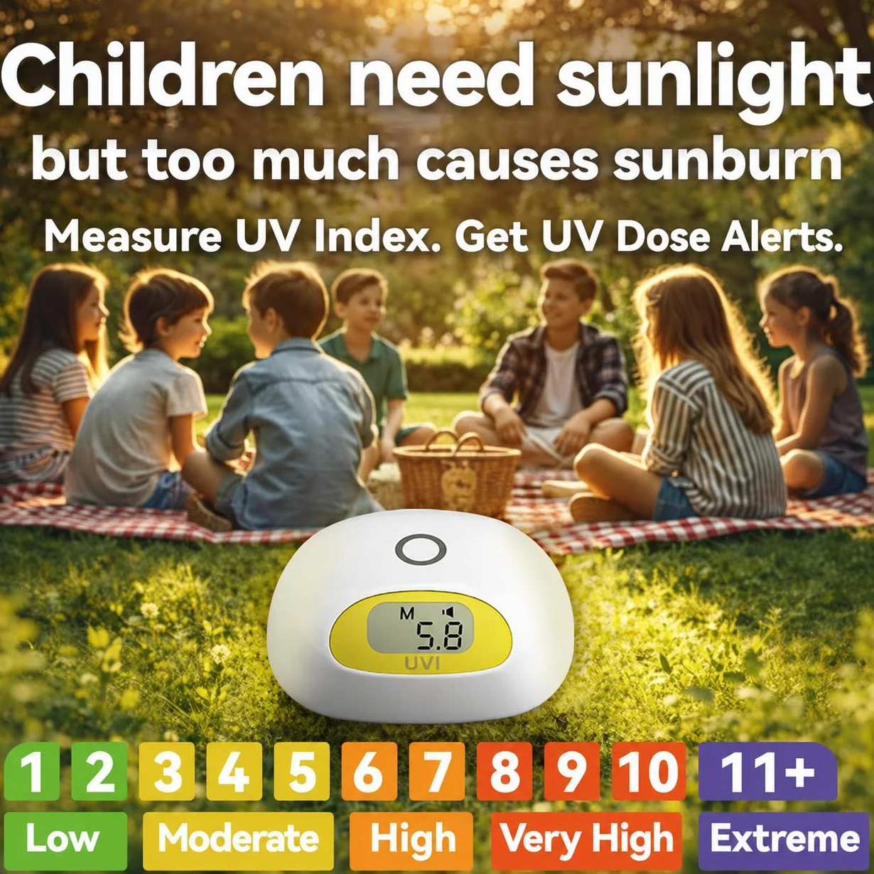 Sonnenlicht UV-Index-Messer mit UV-Dosis-Erinnerung und Piepton-Alarm
