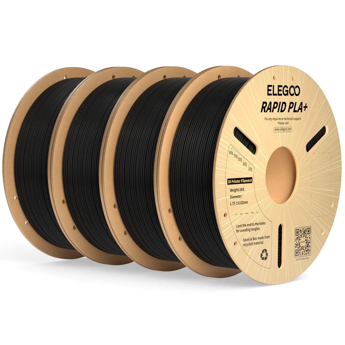 ELEGOO High Speed PLA+ Filament 1.75mm Schwarz 4 KG, Rapid PLA Plus 3D Drucker Filament, 600 mm/s Hochgeschwindigkeitsdruck, Maßgenauigkeit +/-0,02mm