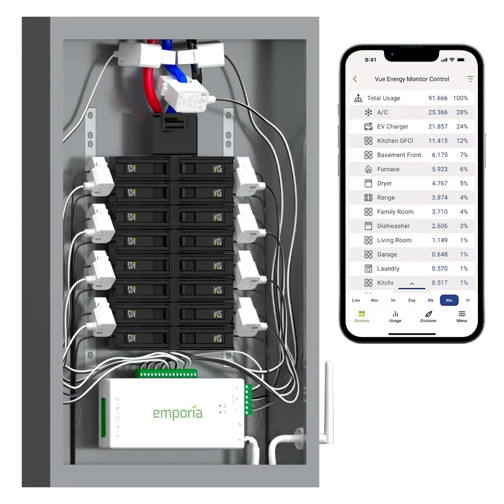 Emporia Vue 3 3-Phasen Smart Home Energy Monitor – Gerät zur Haus- und Gebäudeautomatisierung mit Echtzeit-Stromverbrauchsanzeige, Energiezähler, Solar- und Net-Metering mit 16 Stromkreissensoren