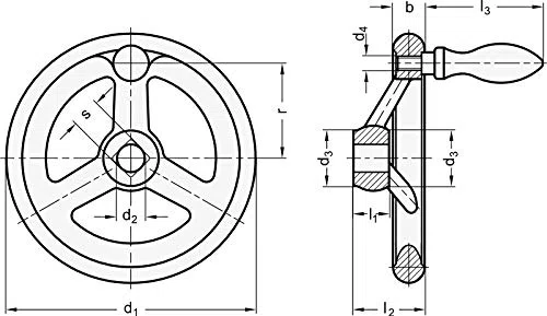 DIN Aluminium-Handrad 180mm 16mm Bohrung drehbarer Griff
