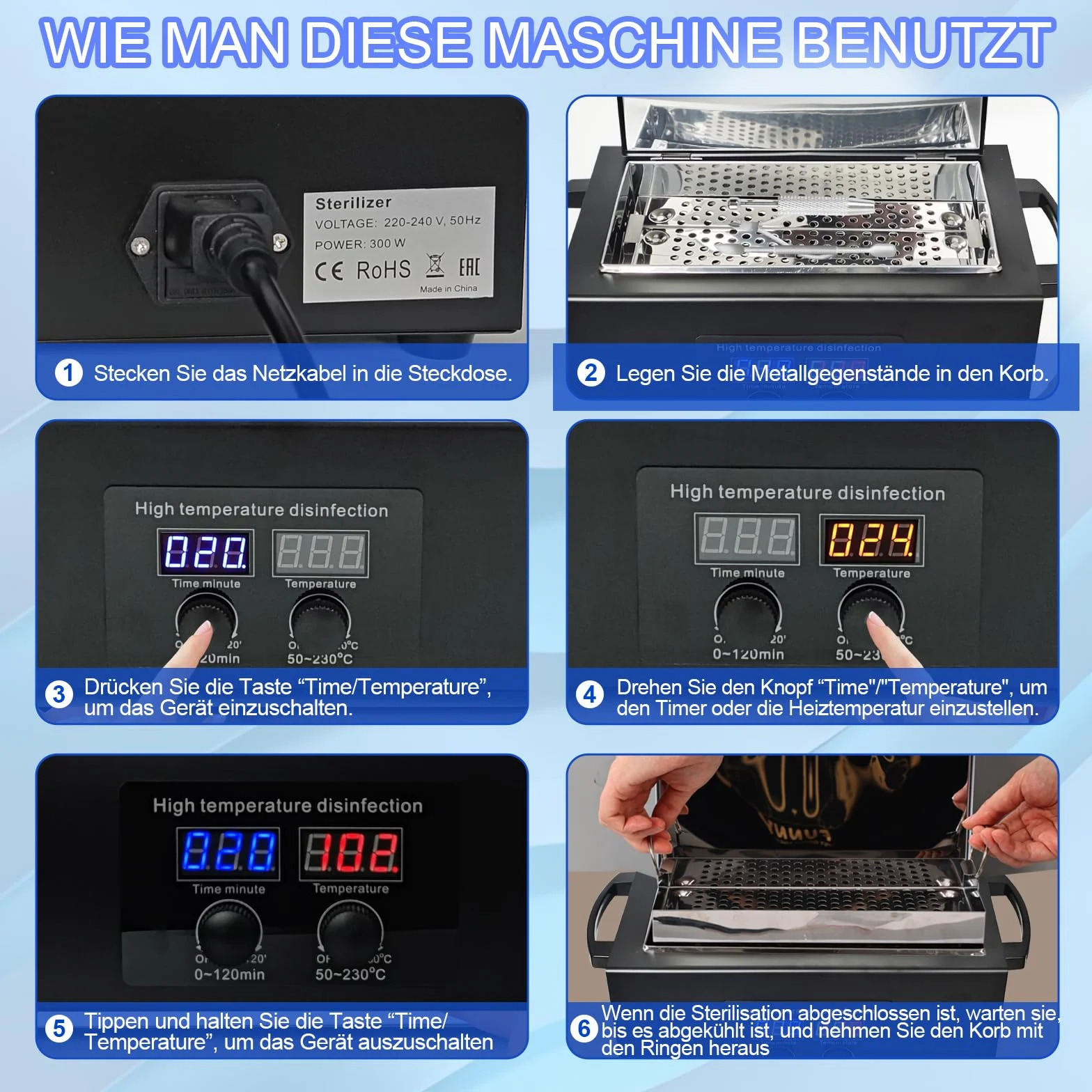 Hochtemperatur-Sterilisiergerät mit Timer – Trockene Hitzesterilisierung für Metallwerkzeuge & SPA-Tücher, Disinfektor für Zahnarztpraxen, Labore & Kosmetiksalons