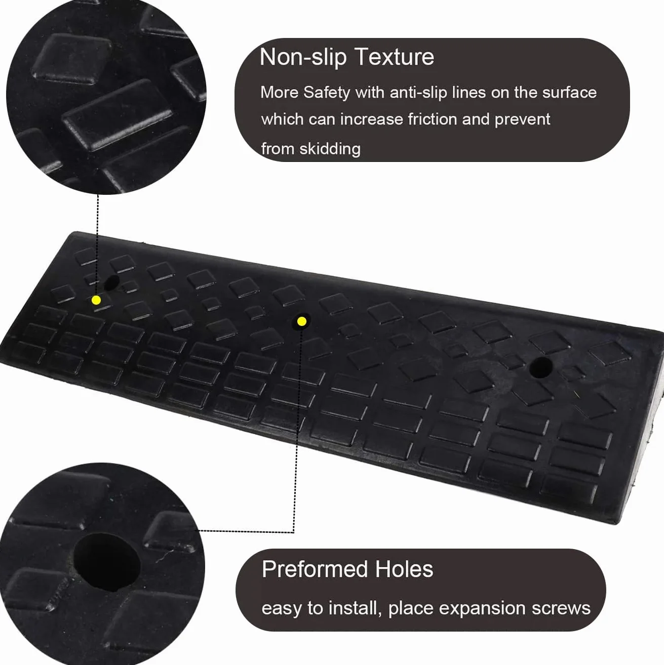 uyoyous Bordsteinrampe Gummi Rampen 100x25x10cm, Vollgummi Türschwellenrampe Gummirampe Bordsteinkanten Rampe Auffahrkeile Auffahrrampe für Auto, Rollstuhl, Bürgersteig, Wohnmobil