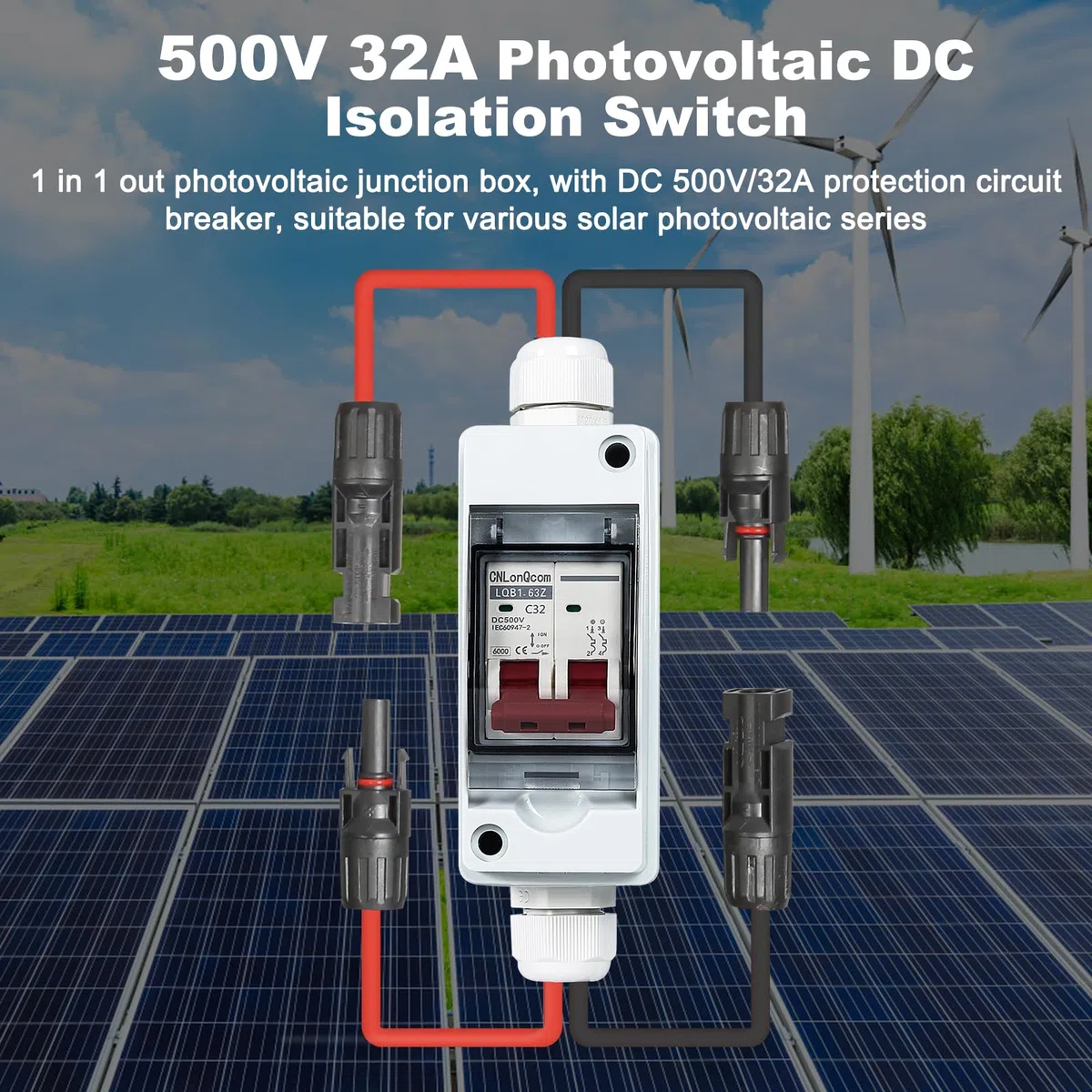 DEWIN DC Trennschalter, Leitungsschutzschalter 1 in 1 aus 1 String PV Trennschalter wasserdichte Solar Combiner Box für PV Anlage 32A DC 500V