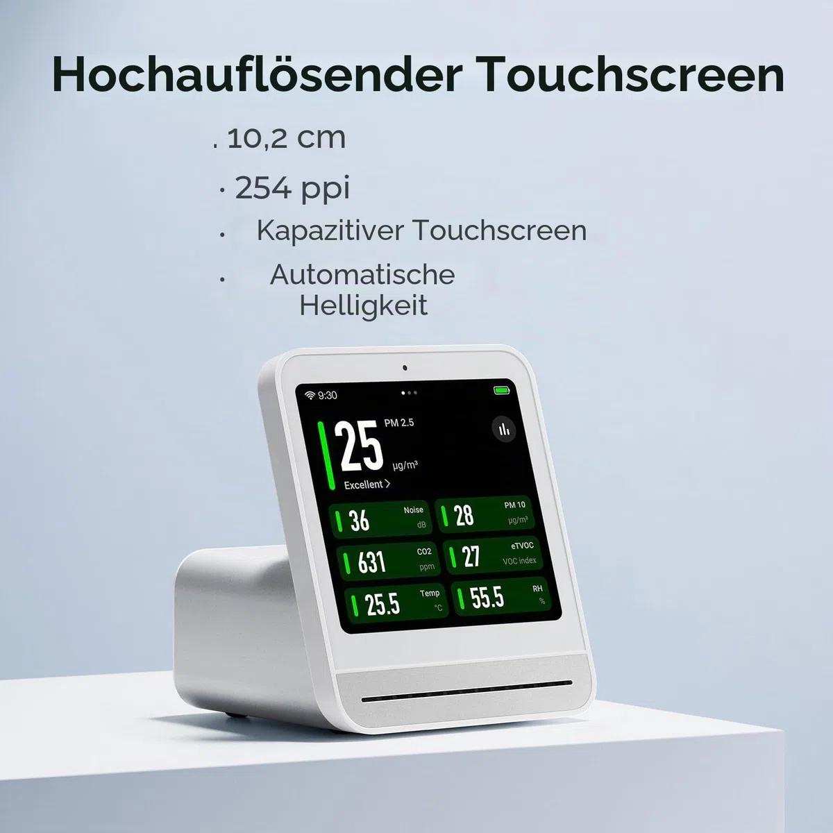 Qingping Air Quality Monitor Gen 2 Indoor Detects PM2.5 CO2 PM10 Noise Temperature Humidity Alarm Clock