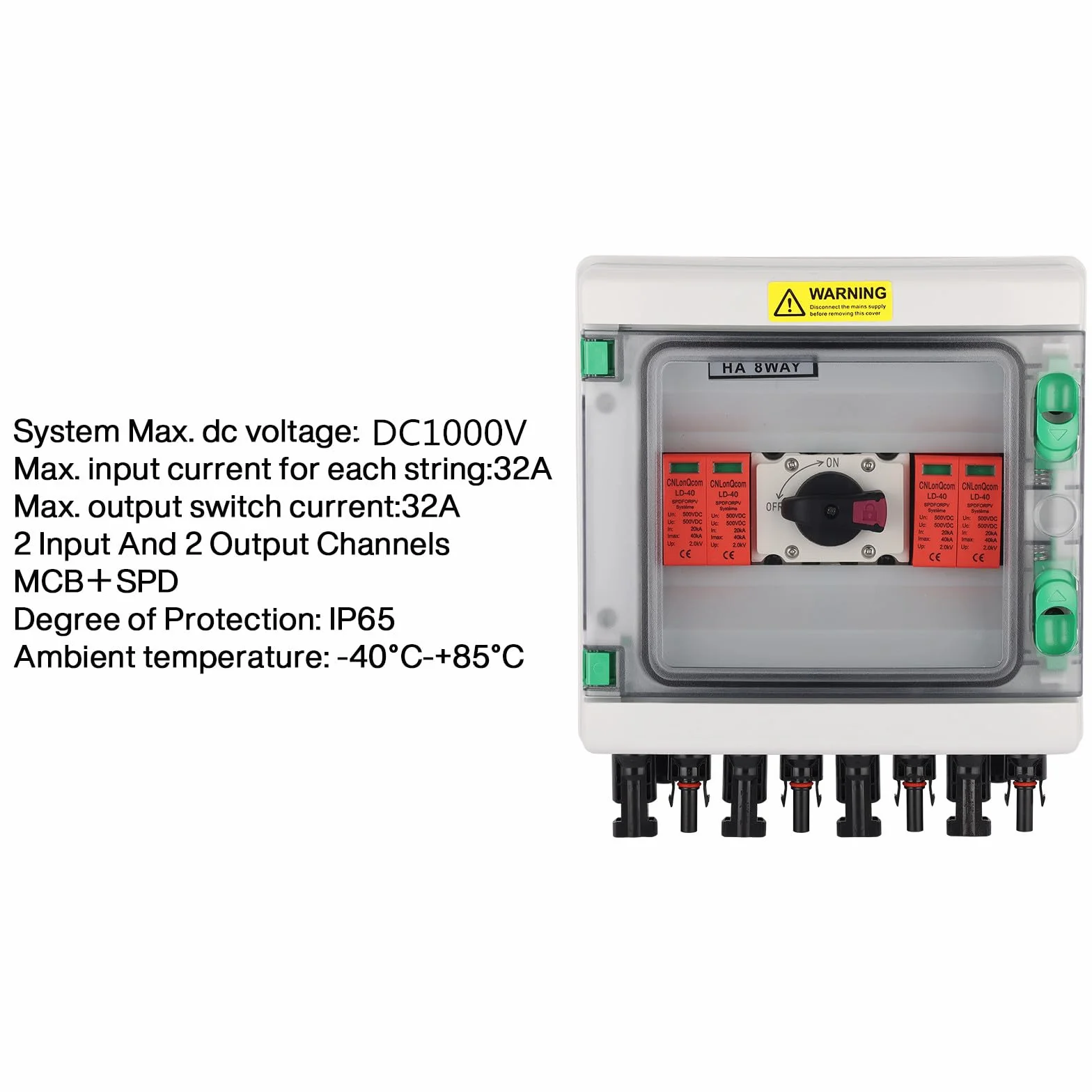 überspannungsschutz pv - 1000V LONQ.X＋SPD Solar Anschlusskasten, Blitzschutz dc trennschalter pv anlage 2 string 2 in 2 out, DC Combiner box Leitungsschutzschalter Solar balkonkraftwerk