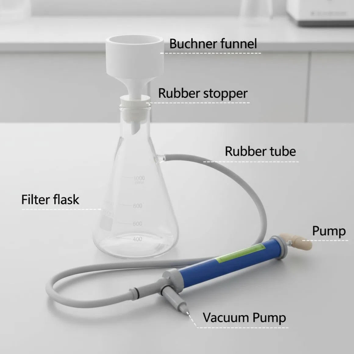 Vakuumfiltrationsset – 500-ml-Komplettset mit Handpumpe, Büchner-Trichter und dickwandigem Kolben für stabile Filtration