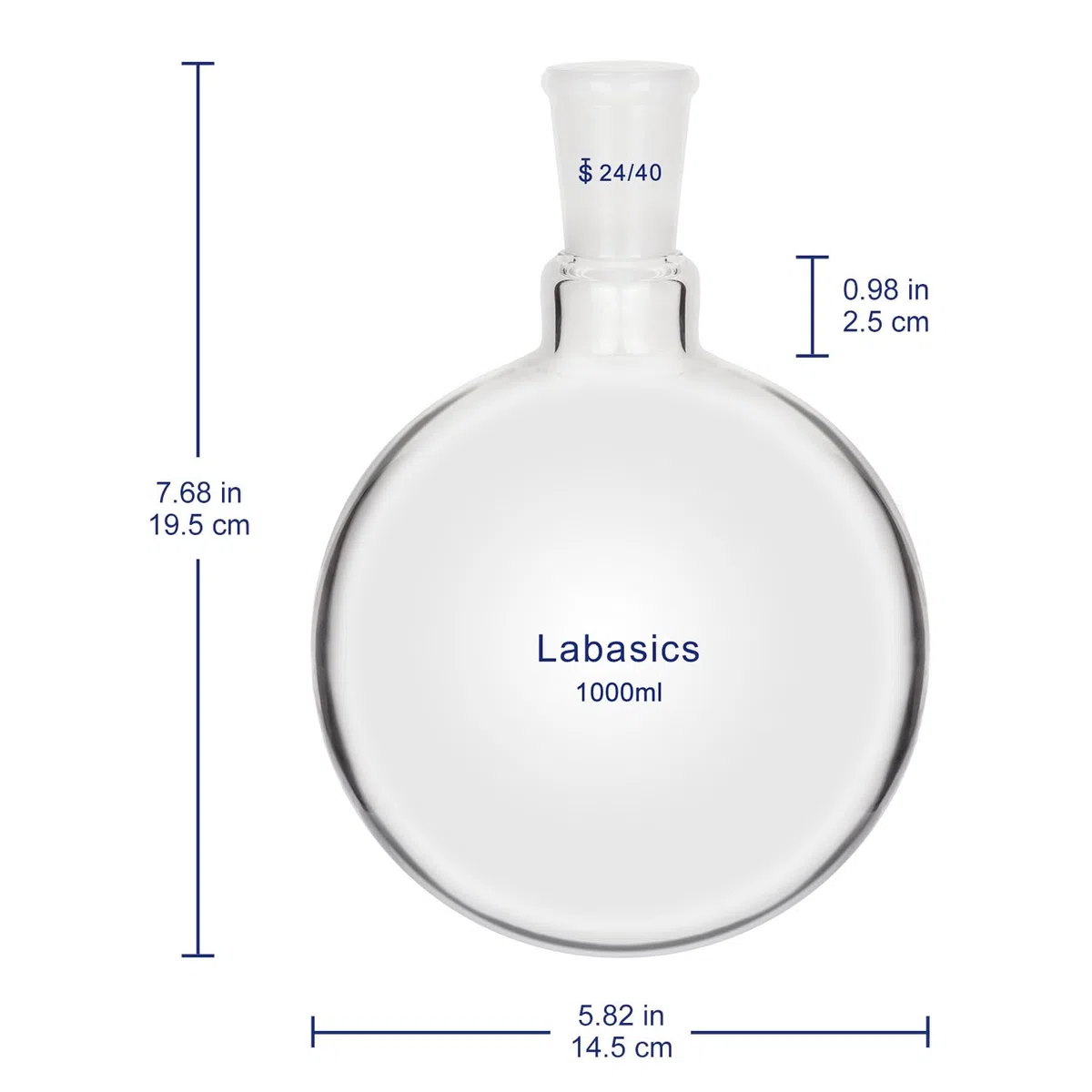 Labasics Glas-Rundkolben, Borosilikatglas, Dickwandiger Kurzhals-Rundkolben Einhals mit Einem 24/40 Normschliff-Außenkern, 1000 ml