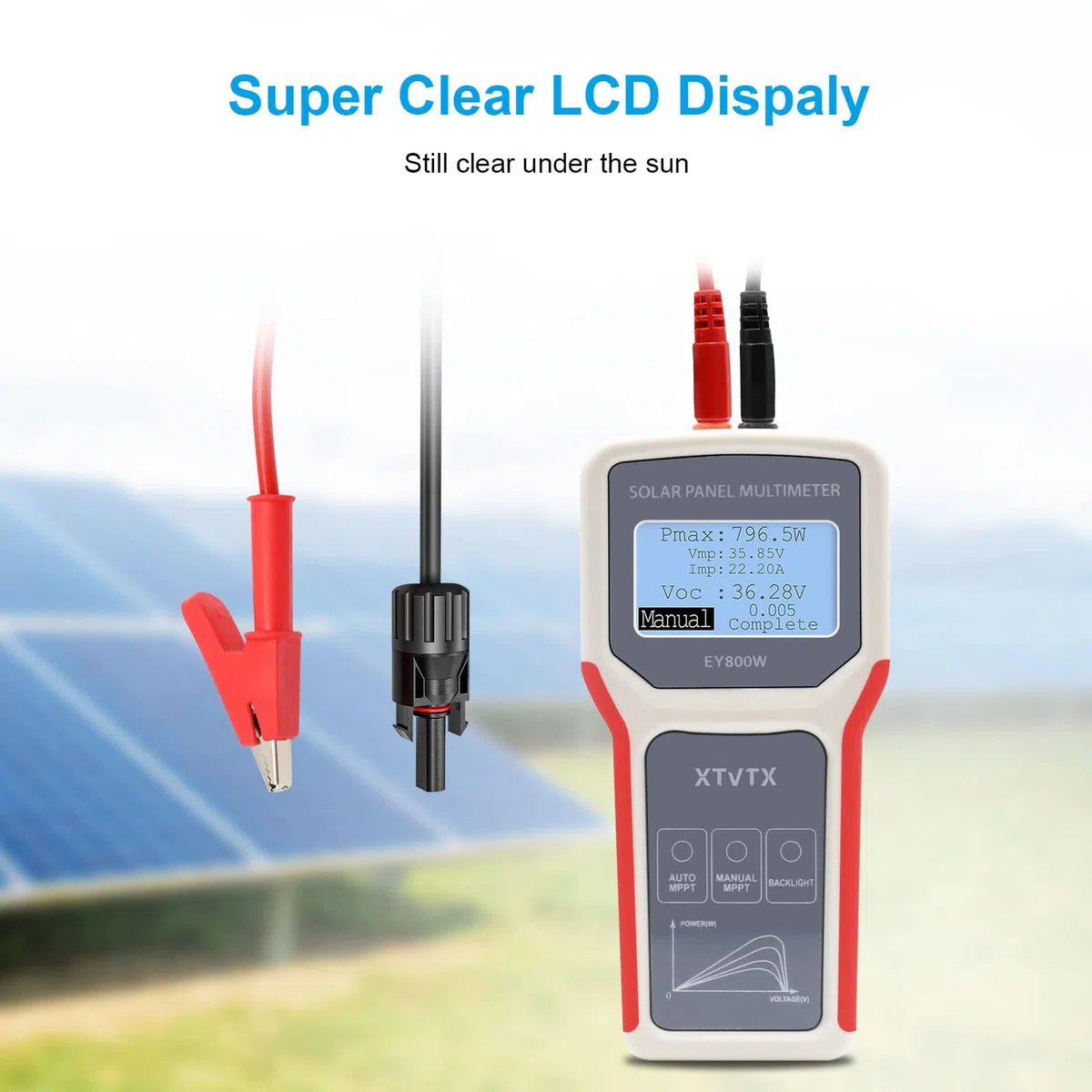 Photovoltaik Solarpanel Tester, EY800W Solarpanel Tester,installationstester,Leistungsmesser,Leerlaufspannungs detektor,mit automatischer MPPT Erkennung,LCD Display,für Photovoltai Panel