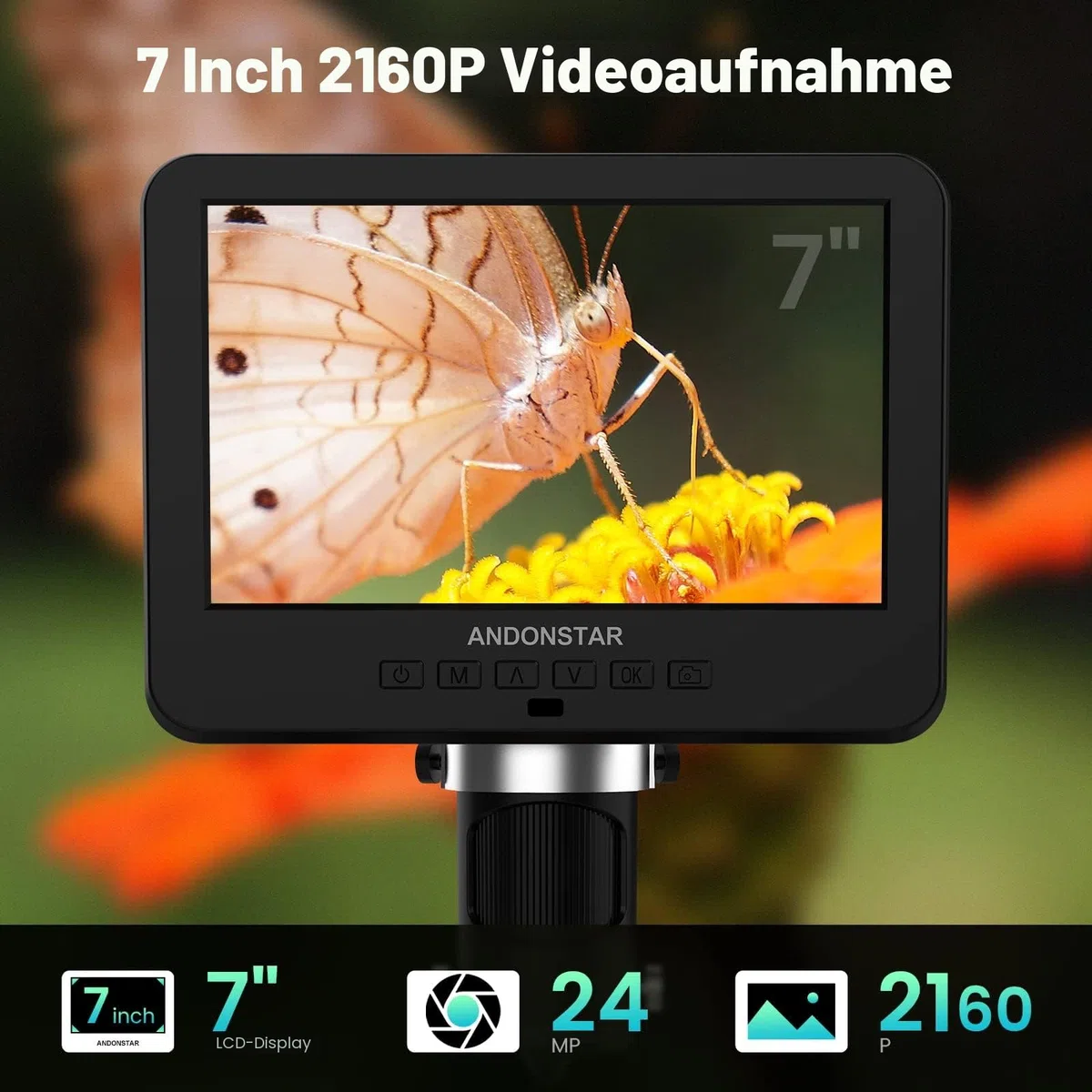 Andonstar AD246S-M HDMI Digitales Mikroskop 7-Zoll 2000x 2160P UHD 3 Objektive 32G-Karte